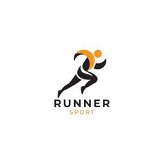 a running man with an orange ball in his hand logo design for a sport company