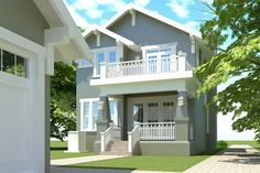 this is an artist's rendering of a two story house with porches and balconies