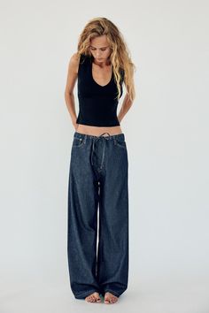 FLOWY FAUX DENIM PANTS - Navy blue | ZARA United States