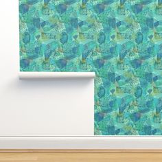 a wall with a blue and green pattern on it