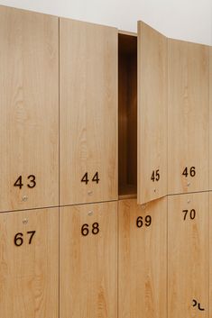 wooden lockers with numbered numbers on them