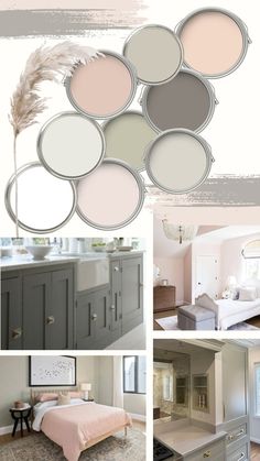 a collage of photos with different colors and furniture