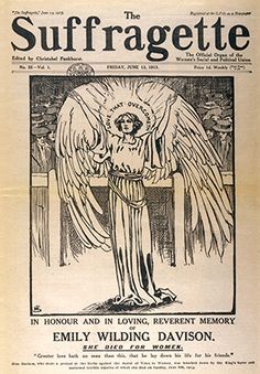 an advertisement for the suffrage magazine, featuring an angel holding a woman's head