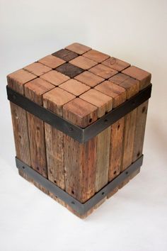 a wooden box made out of wood blocks