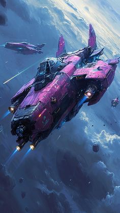 an image of a sci - fi space ship flying in the sky with other ships nearby