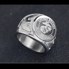 New Titanium United States Marine Corps Ring Size 8-13. Other Styles Available Marine Corps Rings, Horse Hair Bracelet, Viking Skull, Mens Watch Brands, Mens Rings Fashion, Skull Pendant Necklace, Hanging Necklaces, United States Marine, United States Marine Corps