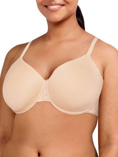 PRICES MAY VARY. Comfortable Full-Coverage Bra: This underwire bra for women offers full coverage cups made of a lightweight spacer fabric for ultra lightness and breathability; Enlosed seams and comfort fit band for a smooth invisible look Personalized Fit: Soft adjustable bra straps and a hook-and-eye closure add security and allow for a more personalized fit; Larger sizes feature side panels for added support and centering Invisible T-Shirt Bra: This lightly padded bra features a soft feminin Beige Underwire Bra With Moderate Coverage, Stretch Camisole With Built-in Bra And Underwire, Cheap Women's Sleepwear With Built-in Bra, Chantelle Bras, Micro-elastic Full Coverage Bra With Padded Cups, Elegant Full Coverage Micro-elastic Bra, Adjustable Bra, Full Coverage Bra, Everyday Bra