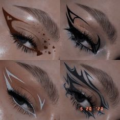 Edgy Graphic Liner, Brown Graphic Liner, Cool Eyeliner Ideas, Eyeliner Art, Aesthetic Eyeliner, Eyeliner Aesthetic, Maquillaje Aesthetic, Eyeliner Ideas