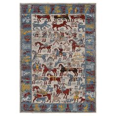 This hand-knotted wool 4x6 rug from Rug & Kilim’s Burano collection is inspired by tribal and Caucasian pictorial rugs with a particular love of humans and horses. On the Design: The field features horseback warriors in rich, warm primary colors against a blue border and beige field alike—a depiction of old-world culture and rustic charm exemplary of this collection’s look at the most important histories of folk art. Admirers of the craft will further appreciate an especially soft, comfortable texture and beauty inherent to the Ghazni wool that underscores this piece. It’s an intentional contribution to a classic for a more contemporary level of comfort, and one of the many beauties that makes this collection a sophisticated, smart new language in design. . Custom Capable: All sizes and co Floral Pattern Rug, Native American Rugs, Diamond Sisal Rug, 4x6 Rug, Diamond Rugs, Horse And Rider, Art Deco Rugs, Persian Style Rug, Blue Border