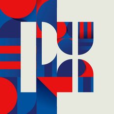 the letters p and d are made up of overlapping shapes with red, blue, and white stripes