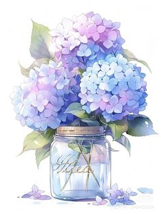 Hydrangeas Art, Blue Hydrangeas, Watercolor Flower Art, Cat Air, 수채화 그림, Watercolor Flowers Paintings, 그림 그리기, Flower Drawing, Watercolor Flowers