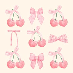 watercolor cherries with bows and ribbons