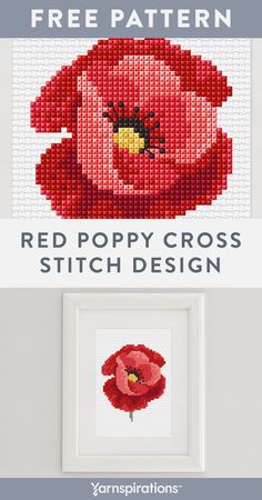 a cross stitch pattern with the words red poppy cross stitch design in front of it