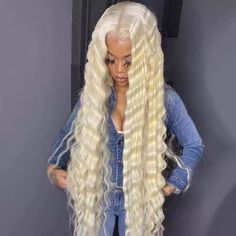 Esa 28” Blonde Body Wavy Lace Front Wig *New* 6” Part Back Lace Too Arrives New Synthetic Blend Lace Front Wig. Color : As Shown 150-180% Density You Can Cut , Curl , And Style This Wig Heat Resistant Up To 315f 22.5 In Circumference Hand Tied - Check My 5 Star Reviews You Could Cut The Front Lace To Blend As Your Own Hairline Dye Wash I Do Not Trade My Wigs Bundle With The Got2b Ultra Gel Or Ghost Bond To Save 10% Off $$$ Blonde Lace Front Wigs, 613 Blonde, Deep Wave Hairstyles, Colored Wigs, Straight Lace Front Wigs, Front Lace Wigs Human Hair, Blonde Wig, Long Wigs, Deep Wave