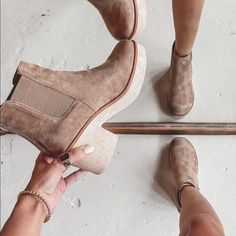 Very Trendy Taupe Booties. Just Too Big For Me Taupe Boots Outfit Ankle, White Boots Ankle, Taupe Boots Outfit, Womens Wedge Boots, Freebird Boots, Dark Brown Boots, Boots Outfit Ankle, Brown Suede Ankle Boots, Taupe Boots