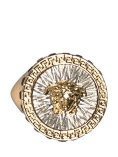 Gold-coloured ring. Versace logo. Embellished with precious metals.Composition: 100% Metal Versace Ring, Versace Gold, Versace Logo, Versace Jewelry, New Bottega, Rhinestone Ring, Mens Accessories Jewelry, Men's Jewelry Rings, Ring Metal