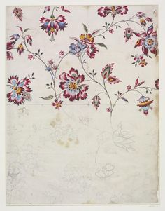 an old paper with flowers and leaves on the bottom half of it, in white background