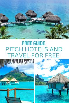 the beach with chairs and thatched huts is featured in this postcard for free guide to pitch hotels and travel for free