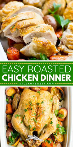 Come enjoy this tasty Roasted Chicken Dinner! A perfect chicken dish and main course idea made in one pan with a whole chicken, red potatoes, and carrots. It's a make ahead meal that's easy and flavorful. Try it today and enjoy! Red Potatoes And Carrots, Chicken Red Potatoes, Roasted Chicken Dinner, Roast Chicken Dinner, Potatoes And Carrots, Perfect Chicken, Crispy Fried Chicken, Chicken Dish, Fried Chicken Recipes