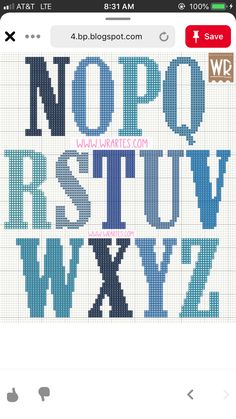 a cross stitch pattern with the letters and numbers on it