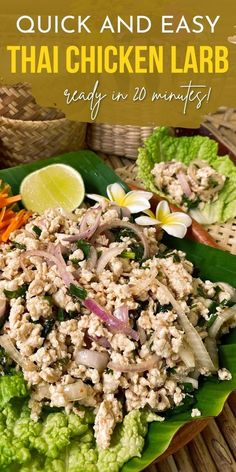 thai chicken salad with lettuce and carrots on a plate