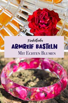 an assortment of bracelets with flowers on them and text overlay that reads, armelf basteln mit echten blumen