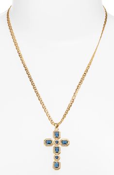 Clear and color-rich cubic zirconia intensify the sparkle of an ornate cross pendant set on an 18-karat gold-plated chain with intricate etchings. 18k-gold plate/cubic zirconia Made in the USA of imported materials Stud Aesthetic, Ornate Cross, Collage Elements, Gold Cross Necklace, Fashion Collage, Gold Cross, Cross Pendant Necklace, Dream Jewelry, Summer Jewelry