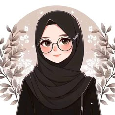 a woman wearing glasses and a hijab with flowers around her head in the background