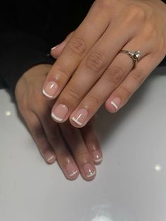 Nude and white french on natural nails French Tip Regular Nails, Small Round French Tip Nails, French Polish Nails Natural, French Tip Nail Polish, French Tip With Natural Nails, White French Tip Nails On Natural Nails, French Tip On Real Nails, French Tip Very Short Nails, Natural French Tip Nails Short