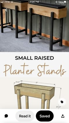 the plans for a small raised planter stand are shown in two different sizes and colors