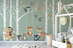 Wall Decals Nursery Woodland ThemeFox & Friends Collection 6 Birch Trees & Swing + 21 branches with leaves in same color vinyl (select from drop down menu)Woodland Elements Hand drawn in Watercolor and printed with digital technology.This Woodland Nursery Wall Decal Collection is a showpiece statement for either Girl or Boy Nursery. Tree and branches come separate, as well as the animals, so you can place them however you like.  You can Design your own Woodland Forest or follow the graph Fox, Woodland Nursery, Wall Decal, Woodland Nursery Wall, Birch Tree, Nursery Wall Decor, Nursery Wall, My Website, Baby Mobile