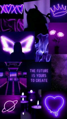 purple and black collage with neon lights