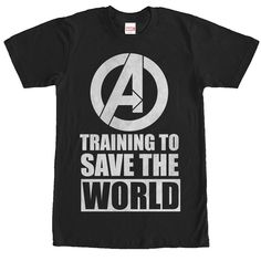 Never give up on yourself because you're a hero in the making with the Marvel Avengers Training to Save World Black T-Shirt. A classic white print reads "Training to Save the World" below the Avengers logo on this black Avengers shirt. Size: small. Gender: male. Age Group: adult. Pattern: Quote. Material: Cotton. Black Avengers, Avengers Shirt, Avengers Quotes, Avengers Logo, Disney World Shirts, Marvel Tshirt, Man Thing Marvel, Save The World, A Hero