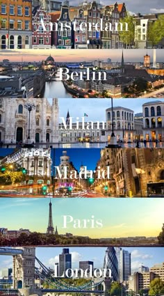 four different cities are shown in this collage