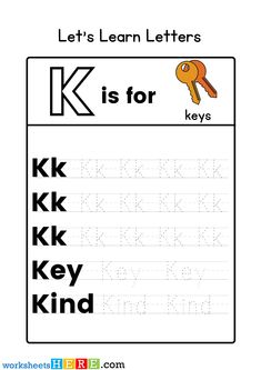 letter k worksheet for kids to learn letters and numbers with their own pictures