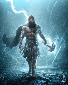 Norse God Concept Art, Thunder God Art, Ragnarok Norse, Thunder Warrior, Thor God Of Thunder, God Of Lightning, Arte Viking, Thor Wallpaper, Thor Art