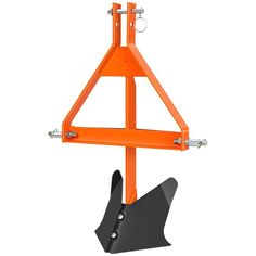 an orange and black stand with two metal hooks on it's sides, attached to the wall