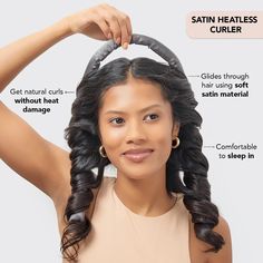 Kitsch Satin Heatless Curling Set allows you to create the perfect waves or curls for a beautiful style - without the heat damage! The satin construction keeps your hair frizz-free and prevents breakage. Simple to use and can be worn day or night! Set includes a foam curling rod & two scrunchies that gently secure your hair. Hair Curlers Overnight, Satin Heatless Curling Set, No Heat Curls Overnight, Heatless Curling Set, Heat Free Curls, Best Hair Curler, Curlers For Long Hair, Heatless Curling Rod Headband, Curling Rod Headband