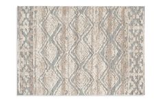 a rug with an abstract design on the front and back of it in beige, grey and