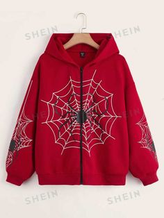 Free Returns ✓ Free Shipping✓. SHEIN EZwear Plus Spider Web Print Zip Up Drop Shoulder Hoodie- Plus Size Sweatshirts at SHEIN. Spider Web Zip Up Hoodie, Spider Man Shirts For Women, Spiderman Zip Up, Spider Man Zip Up, Spiderman Zip Up Hoodie, Spider Man Aesthetic Clothes, Outfits With Red Zip Up Hoodie, Spider Man Stuff To Buy, Spiderman Clothes For Women