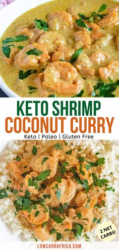 keto shrimp coconut curry with rice and cilantro