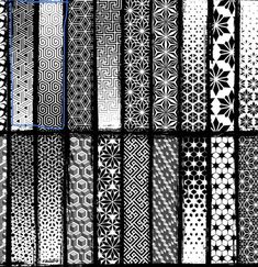 a large collection of black and white patterns