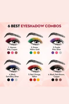 Color Combinations For Eyeshadow, Color Combinations Makeup, Natural Makeup Pictorial, Eye Makeup Color Combination, Eyeshadow Colour Combinations, Makeup Color Combinations, Cheer Comp Eyeshadow, Eyeshadow For Eye Color, Eye Shadow Color Combinations