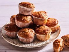 muffins stacked on top of each other on a plate