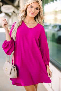 shop the mint, boutique clothing for women, trendy online boutique Bubble Sleeve Dress, Fuschia Dress, Magenta Dress, Loud And Clear, Magenta Purple, Floral Cocktail Dress, Black Tie Dress, Long Sleeve Outerwear, Two Piece Swimwear