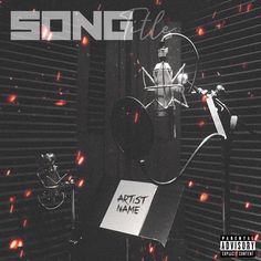 the cover art for song titled artist name, with a microphone in front of it