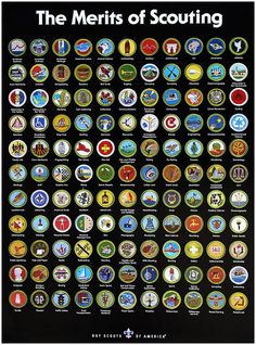 the merris of scouting poster with many different badges and emblems on black background