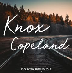 a train track with the words koos copeland in white over it's image