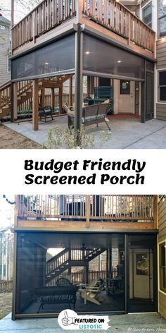 the before and after pictures of a screened porch in a home with an attached deck