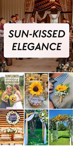 the sun - kissed elegance is featured in this collage with photos and text on it